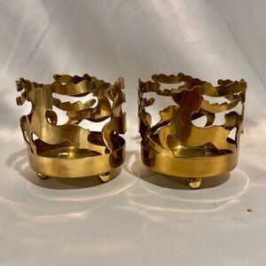 Vintage Brass Reindeer Candle Holders Christmas Winter A Pair